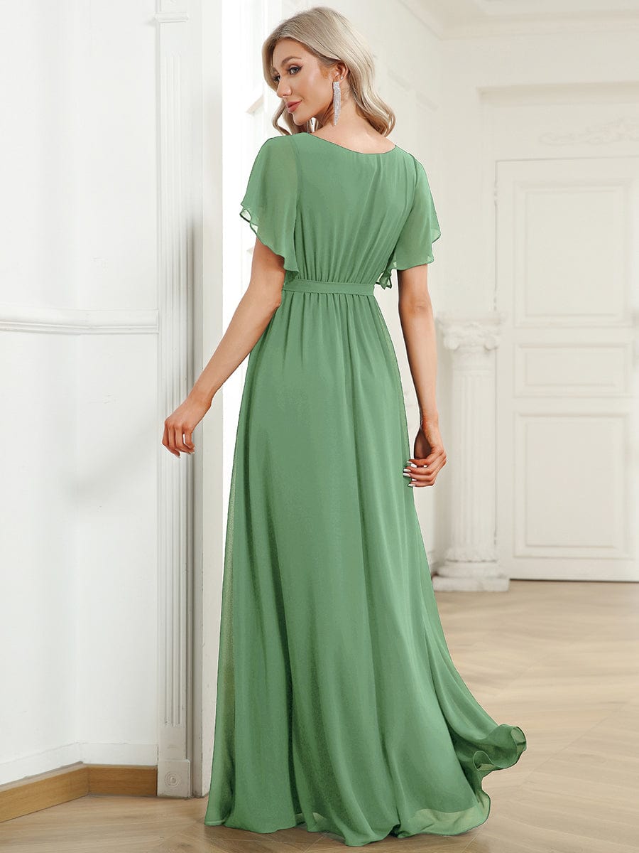pretty LEORA|Plus Size Pleated Tie-Waist Chiffon Bridesmaid Dress