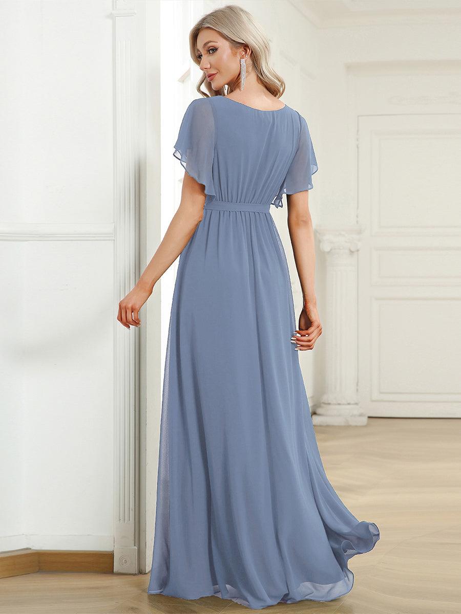 LEORA|A-Line Pleated Chiffon Tie-Waist Bridesmaid Dress