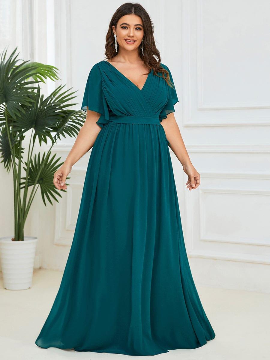 pretty LEORA|Plus Size Pleated Tie-Waist Chiffon Bridesmaid Dress