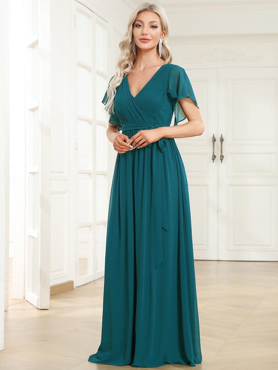 LEORA|Flowy Pleated A-Line Chiffon Tie-Waist Bridesmaid Dress
