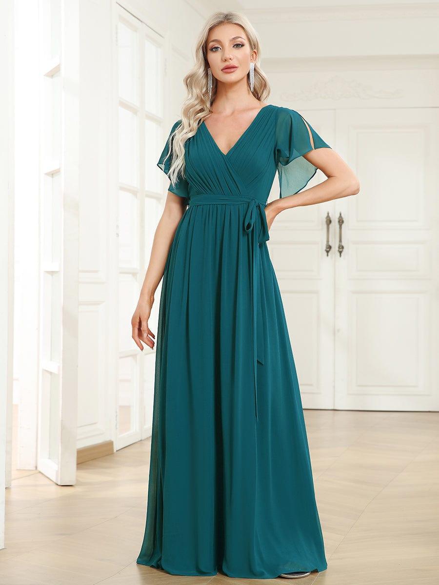 LEORA|Flowy Pleated A-Line Chiffon Tie-Waist Bridesmaid Dress