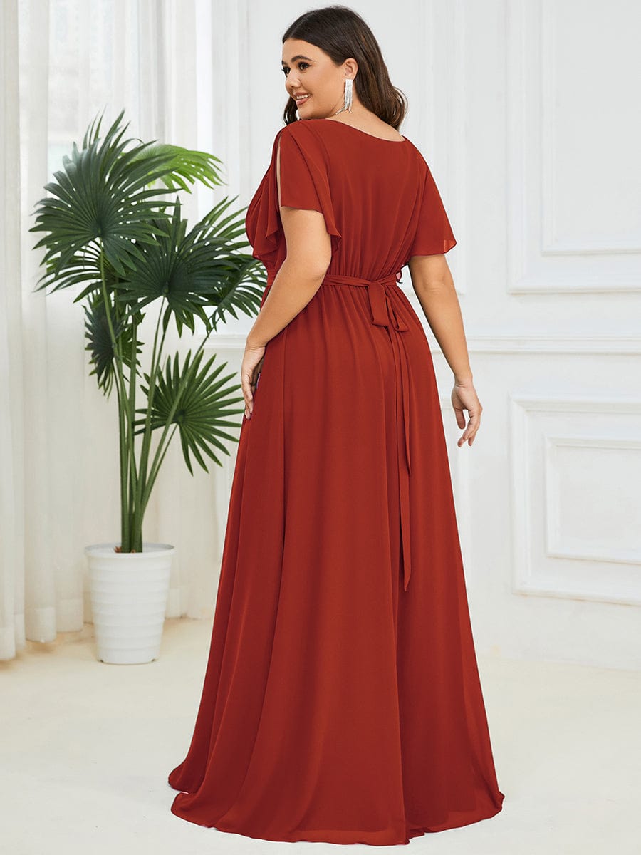pretty LEORA|Plus Size Pleated Tie-Waist Chiffon Bridesmaid Dress