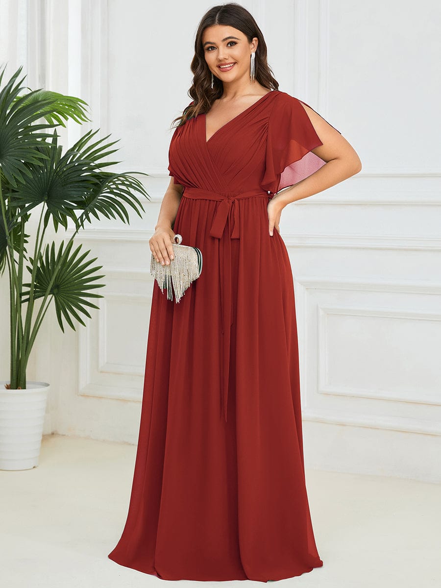 LEORA|A-Line Pleated Chiffon Tie-Waist Bridesmaid Dress