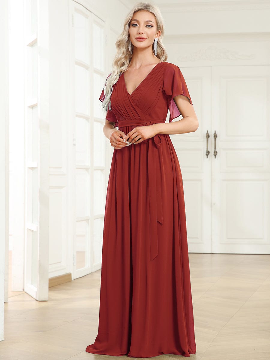 LEORA|A-Line Pleated Chiffon Tie-Waist Bridesmaid Dress