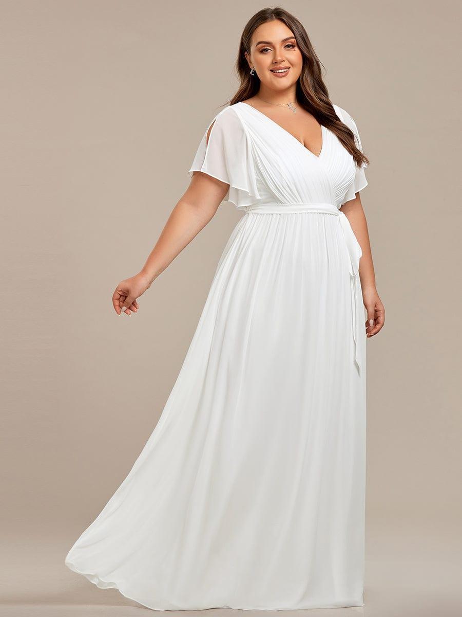 pretty LEORA|Plus Size Pleated Tie-Waist Chiffon Bridesmaid Dress