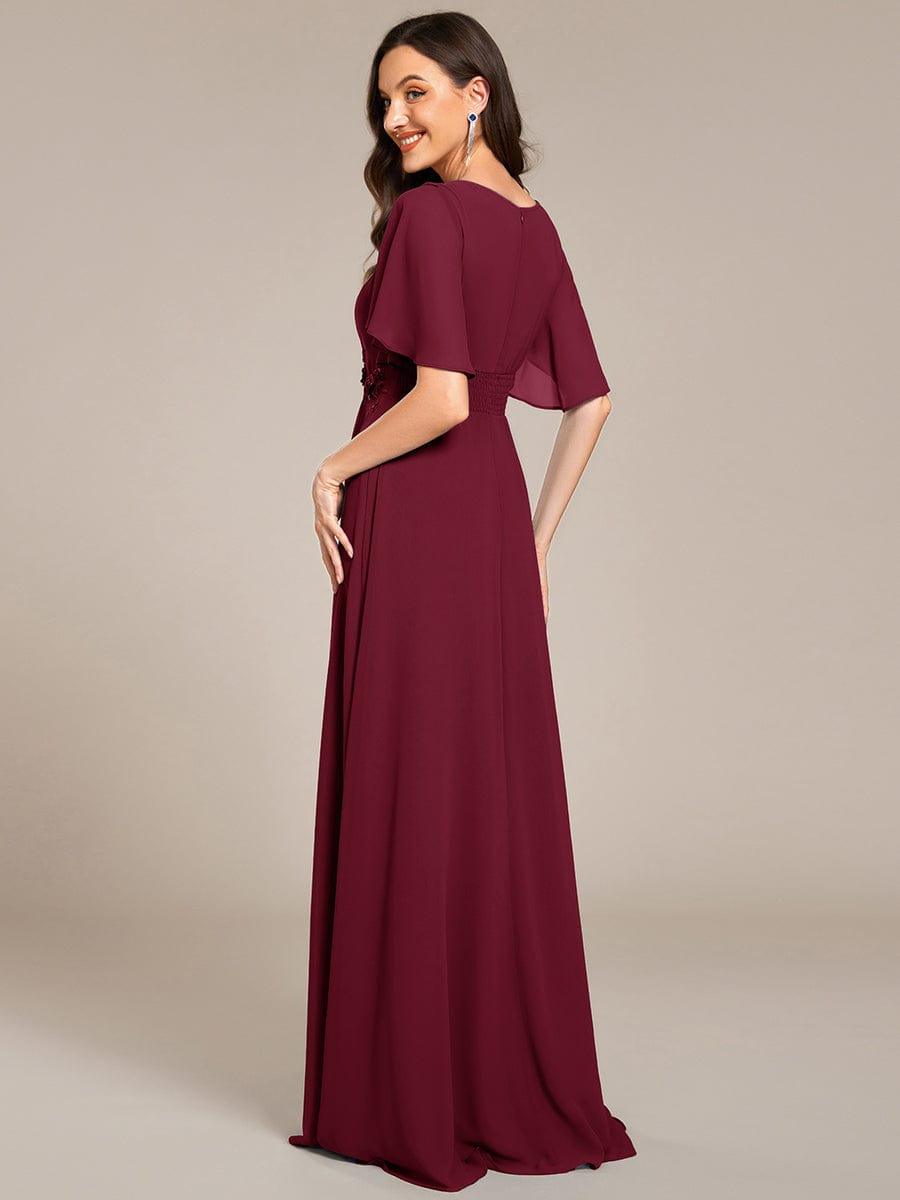 ASPYN|Pleated Applique Maxi Bridesmaid Dress