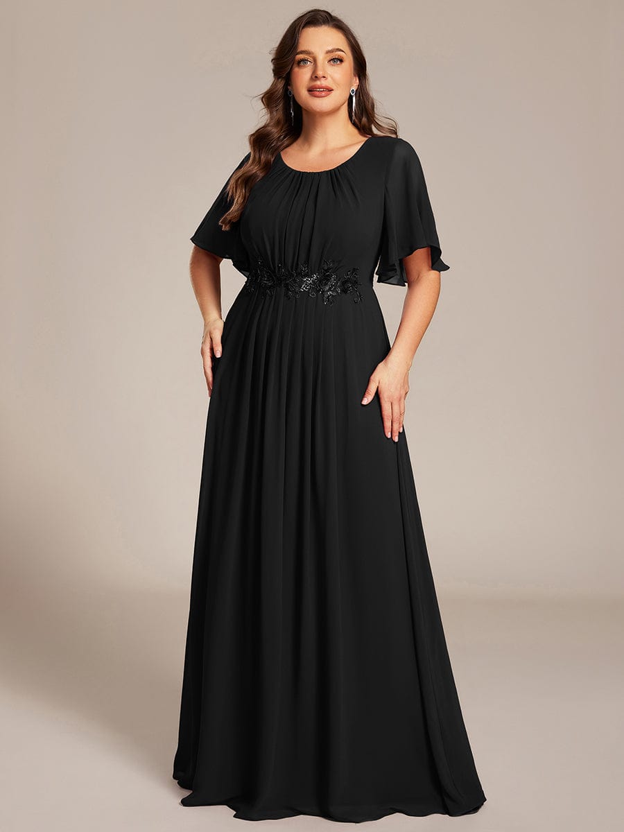 ASPYN|Pleated Applique Maxi Bridesmaid Dress