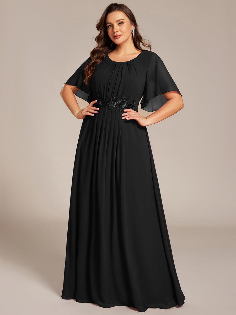 ASPYN|Pleated Applique Maxi Bridesmaid Dress