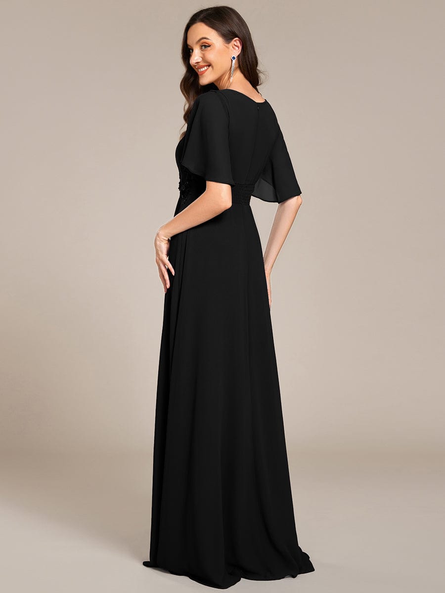 ASPYN|Pleated Applique Maxi Bridesmaid Dress