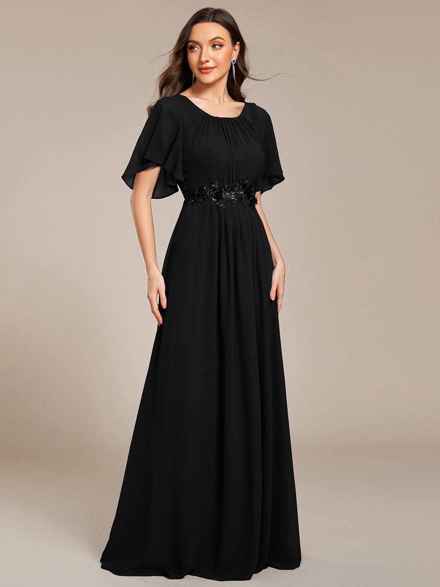 ASPYN|Pleated Applique Maxi Bridesmaid Dress