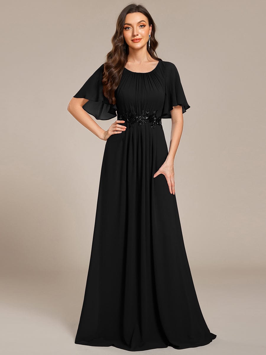 ASPYN|Pleated Applique Maxi Bridesmaid Dress