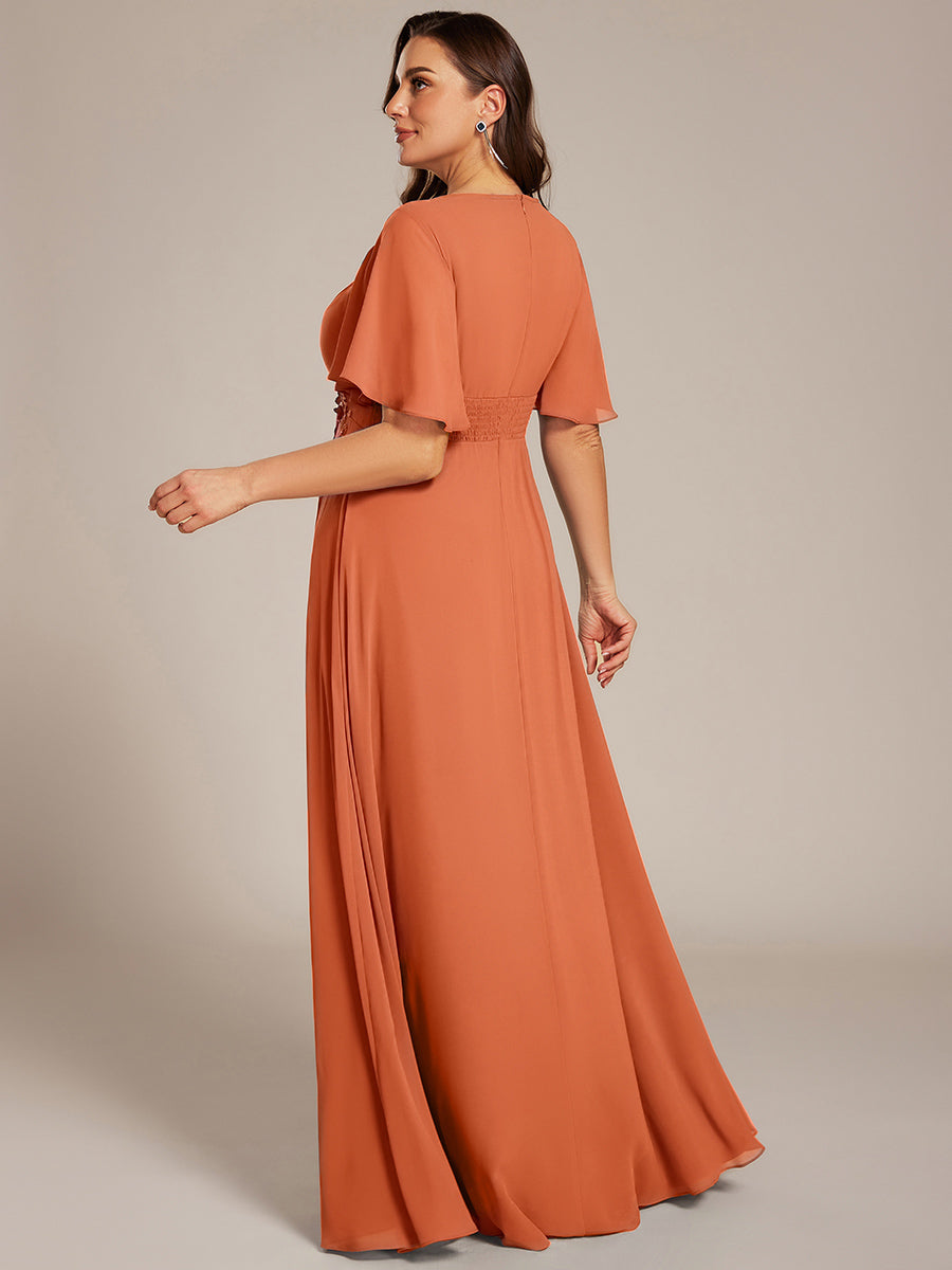 ASPYN|Pleated Applique Maxi Bridesmaid Dress