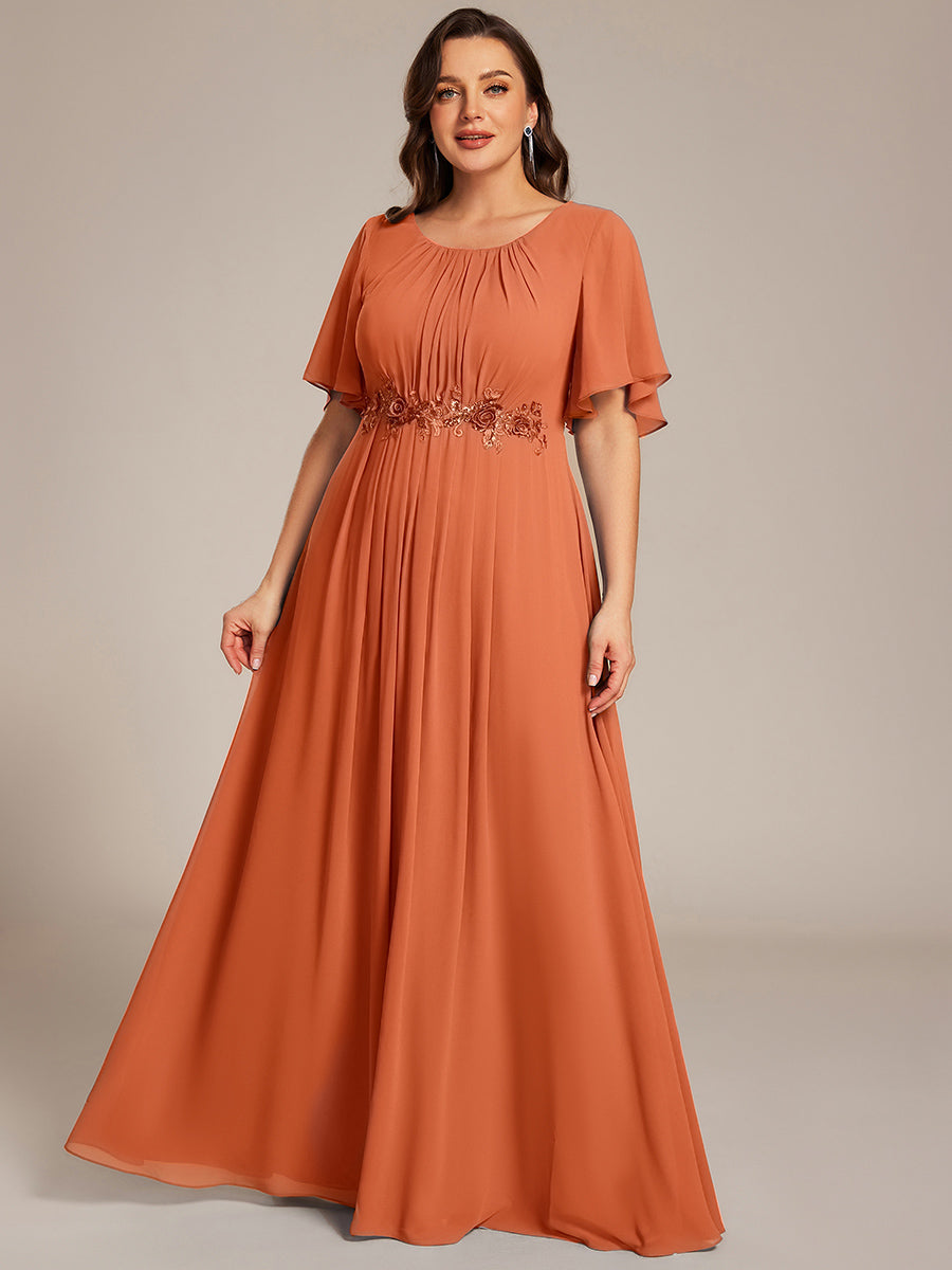 ASPYN|Pleated Applique Maxi Bridesmaid Dress