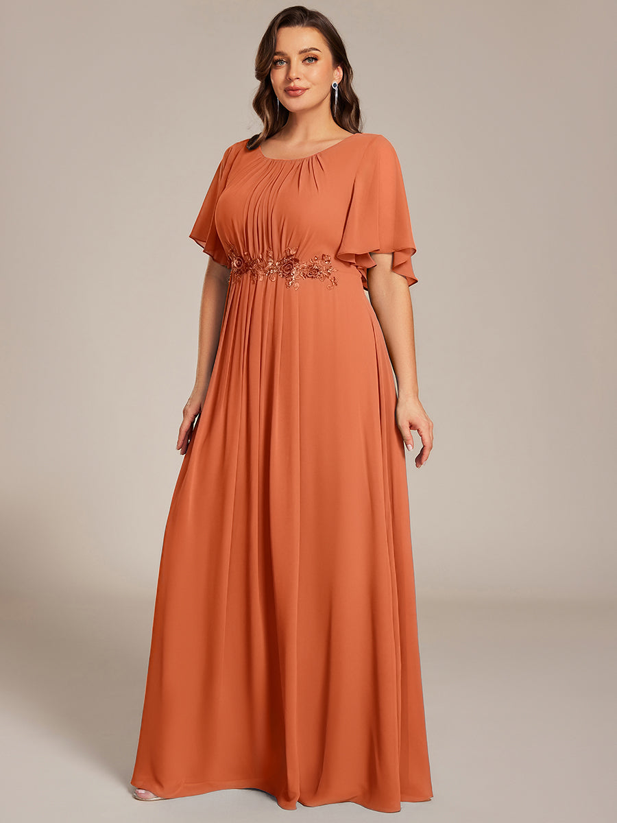 ASPYN|Pleated Applique Maxi Bridesmaid Dress