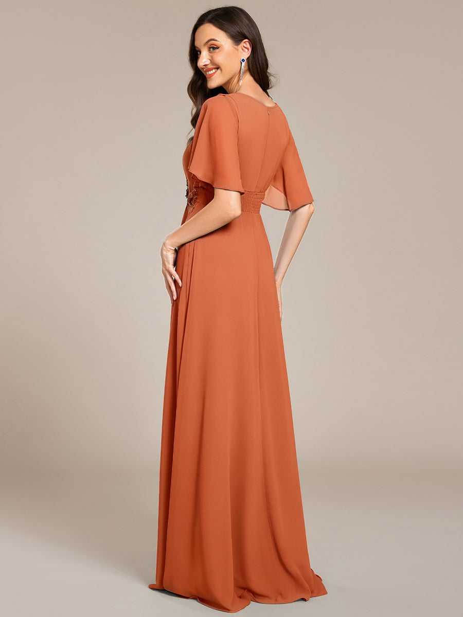ASPYN|Pleated Applique Maxi Bridesmaid Dress