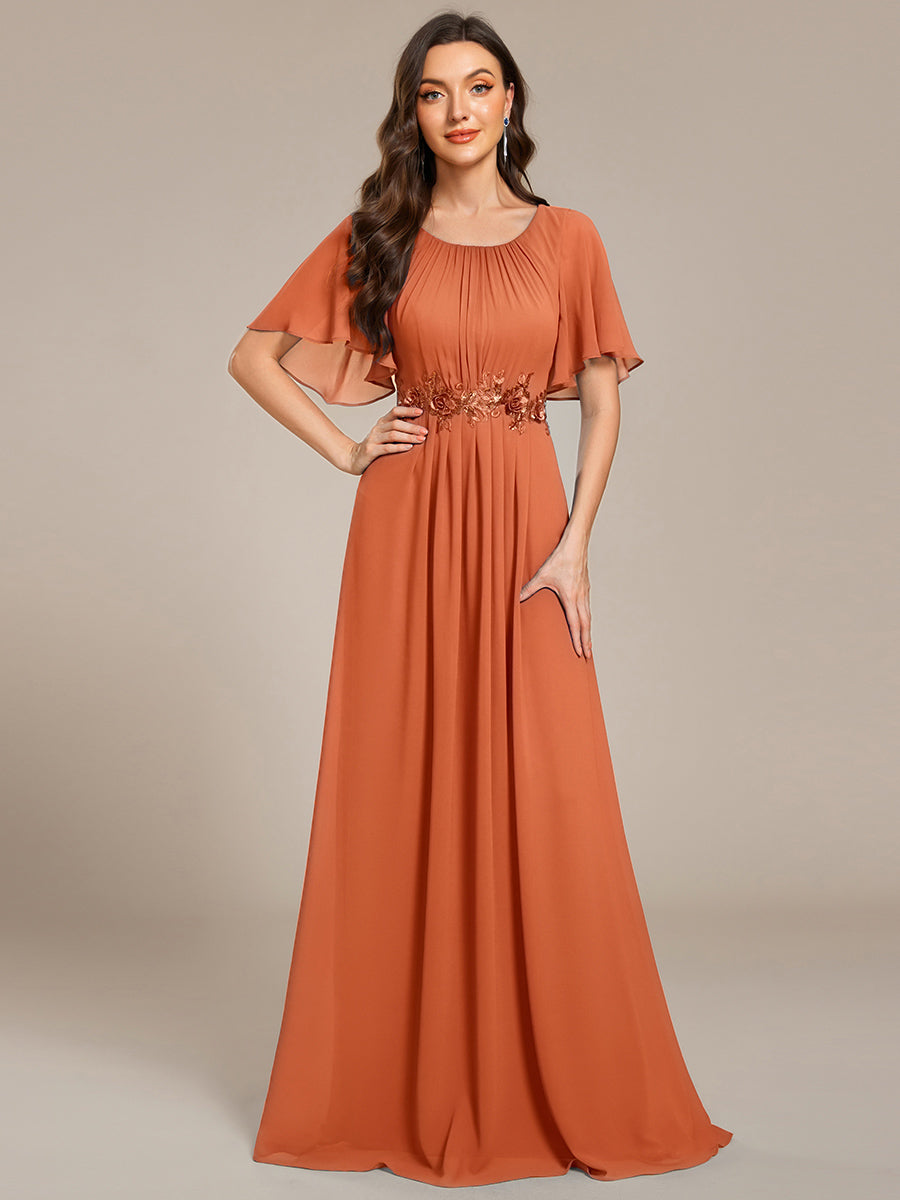 ASPYN|Pleated Applique Maxi Bridesmaid Dress