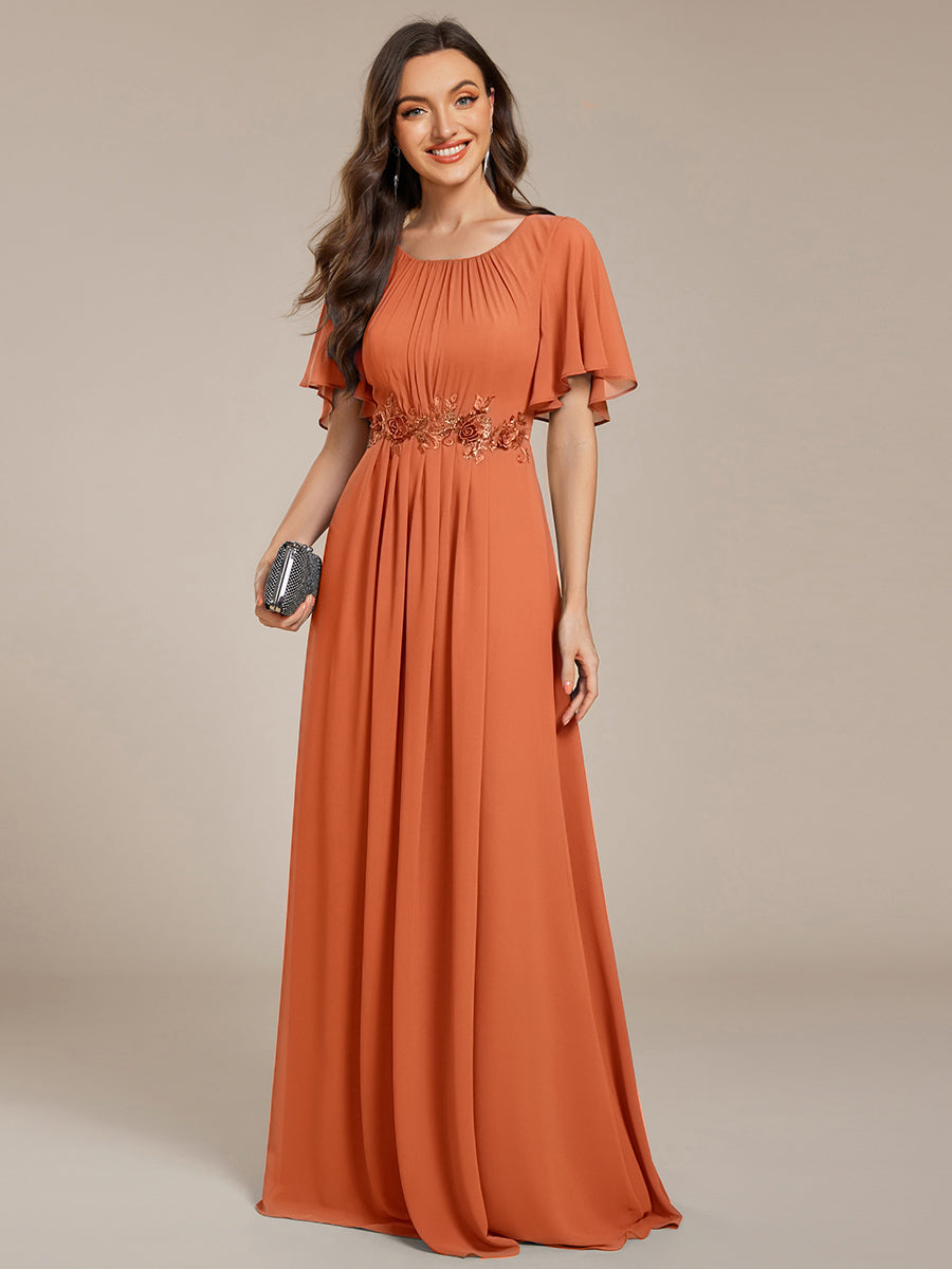 ASPYN|Pleated Applique Maxi Bridesmaid Dress
