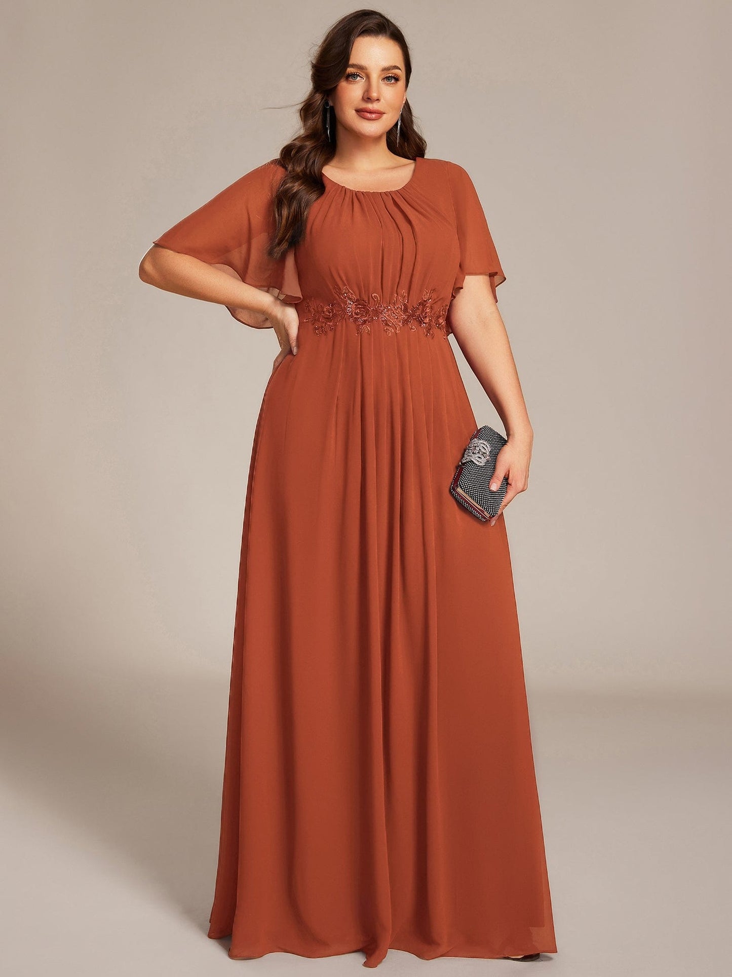 ASPYN|Pleated Applique Maxi Bridesmaid Dress