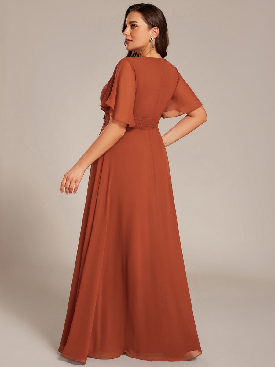 ASPYN|Pleated Applique Maxi Bridesmaid Dress