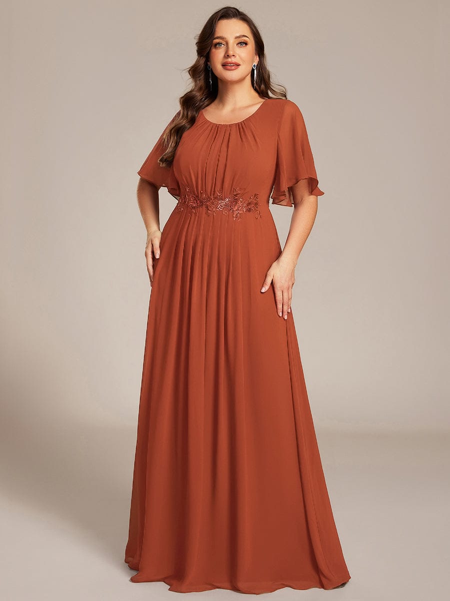 ASPYN|Pleated Applique Maxi Bridesmaid Dress