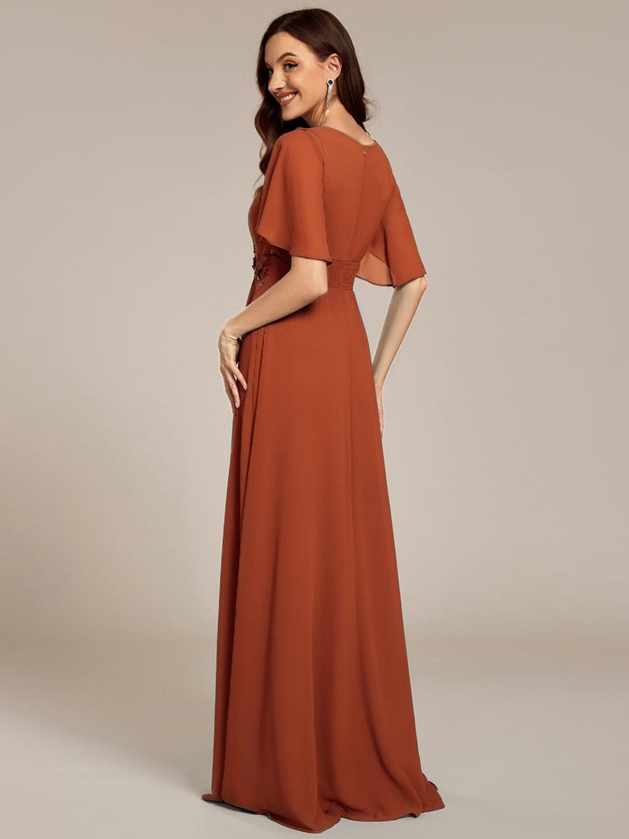ASPYN|Pleated Applique Maxi Bridesmaid Dress