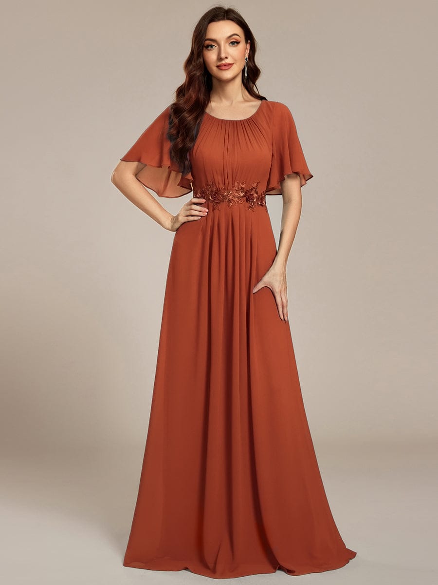 ASPYN|Pleated Applique Maxi Bridesmaid Dress