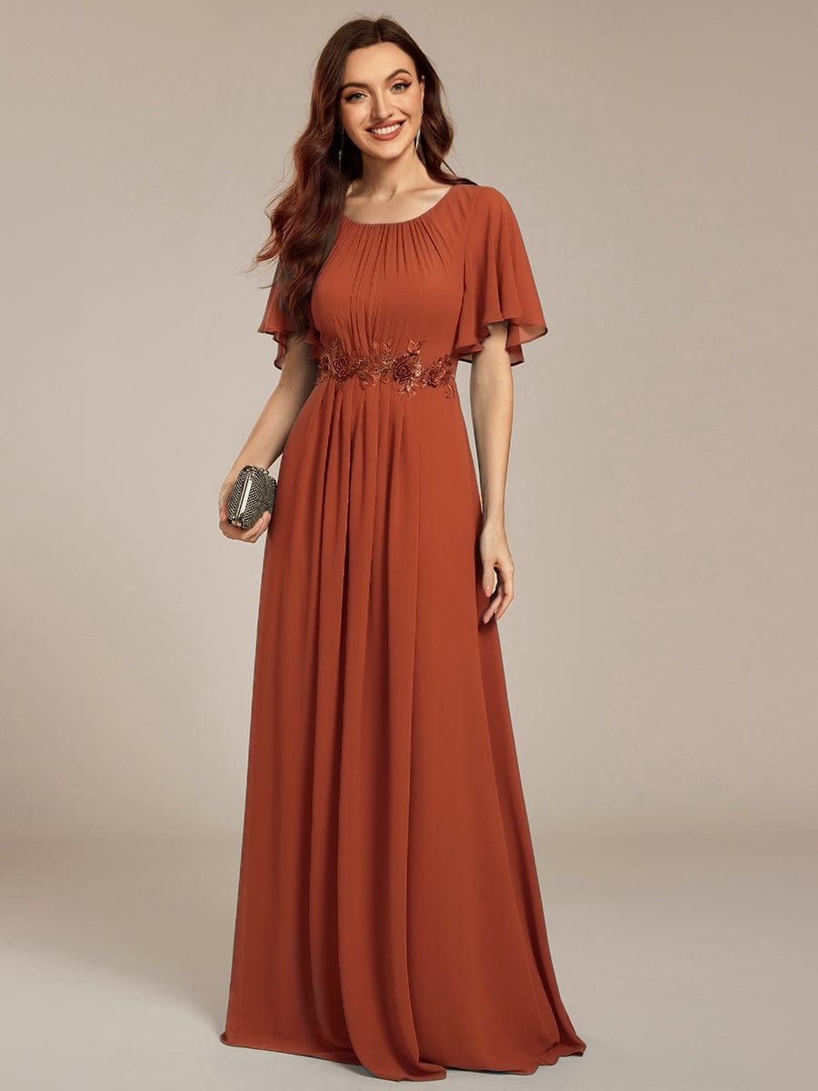 ASPYN|Pleated Applique Maxi Bridesmaid Dress