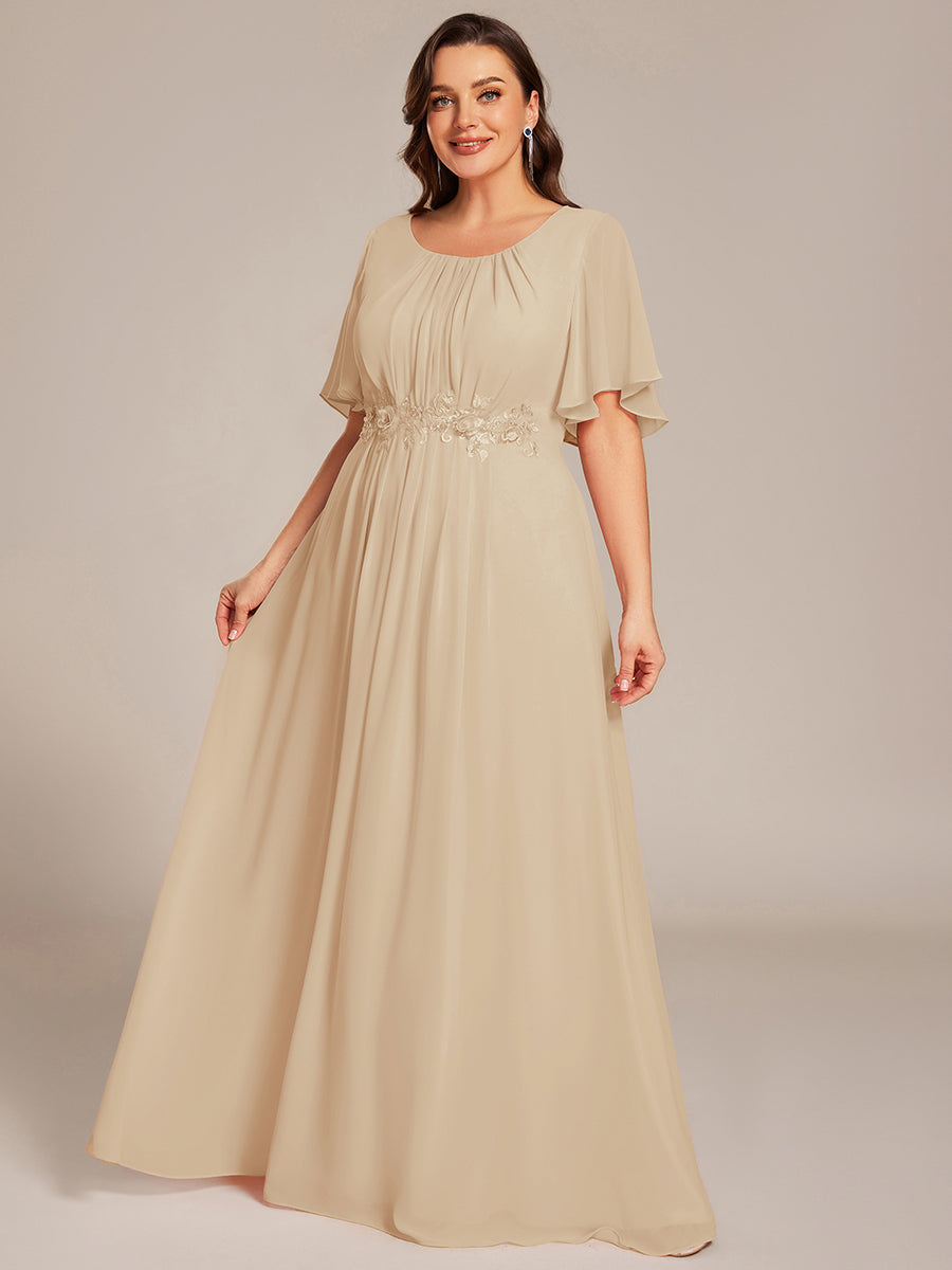 ASPYN|Pleated Applique Maxi Bridesmaid Dress