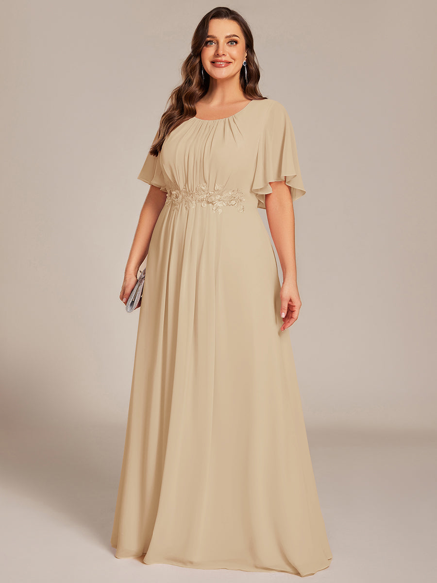 ASPYN|Pleated Applique Maxi Bridesmaid Dress