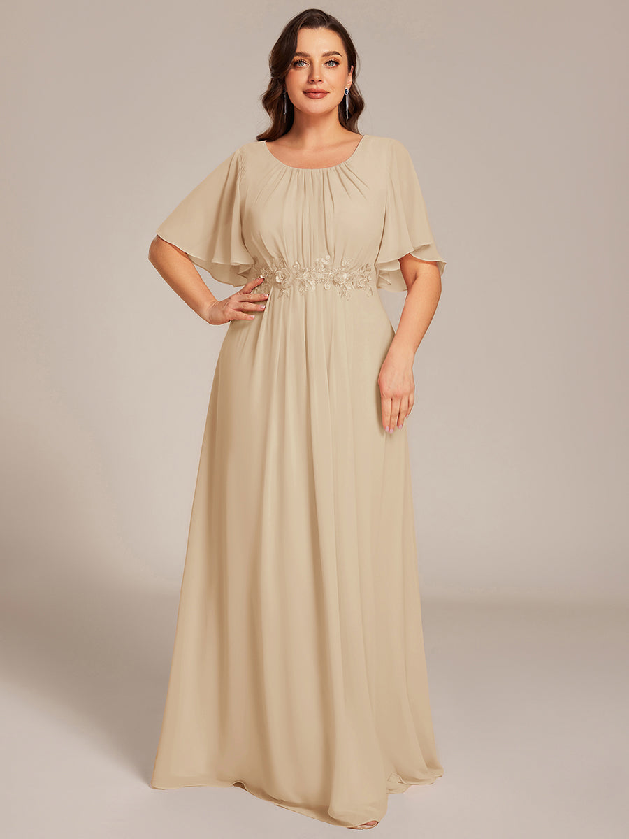 ASPYN|Pleated Applique Maxi Bridesmaid Dress