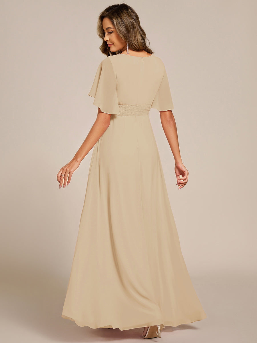 ASPYN|Pleated Applique Maxi Bridesmaid Dress