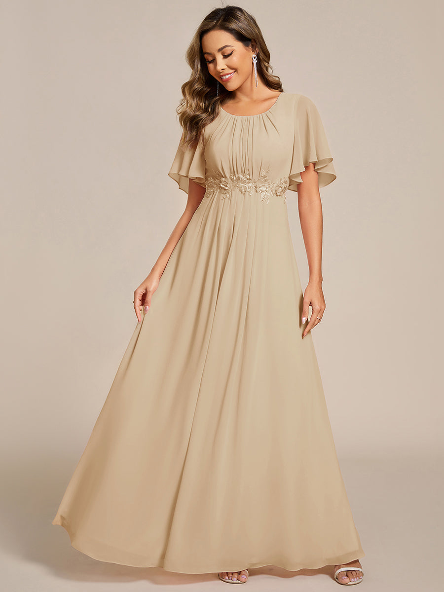 ASPYN|Pleated Applique Maxi Bridesmaid Dress