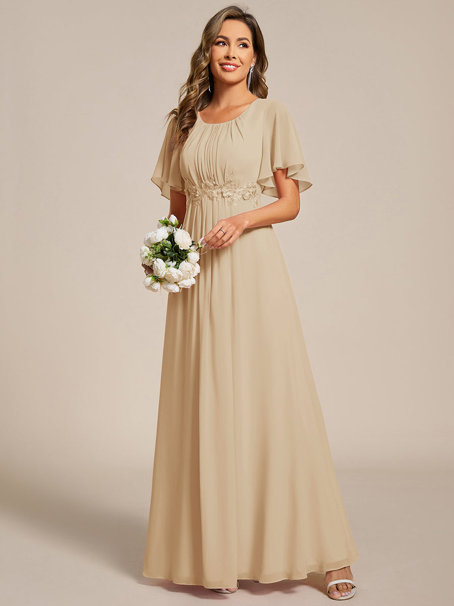 ASPYN|Pleated Applique Maxi Bridesmaid Dress