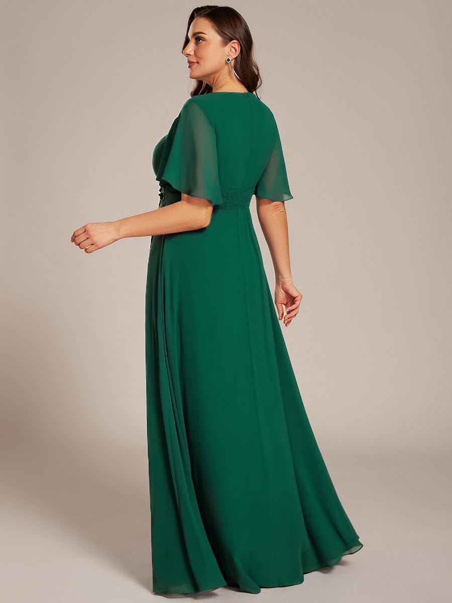 ASPYN|Pleated Applique Maxi Bridesmaid Dress