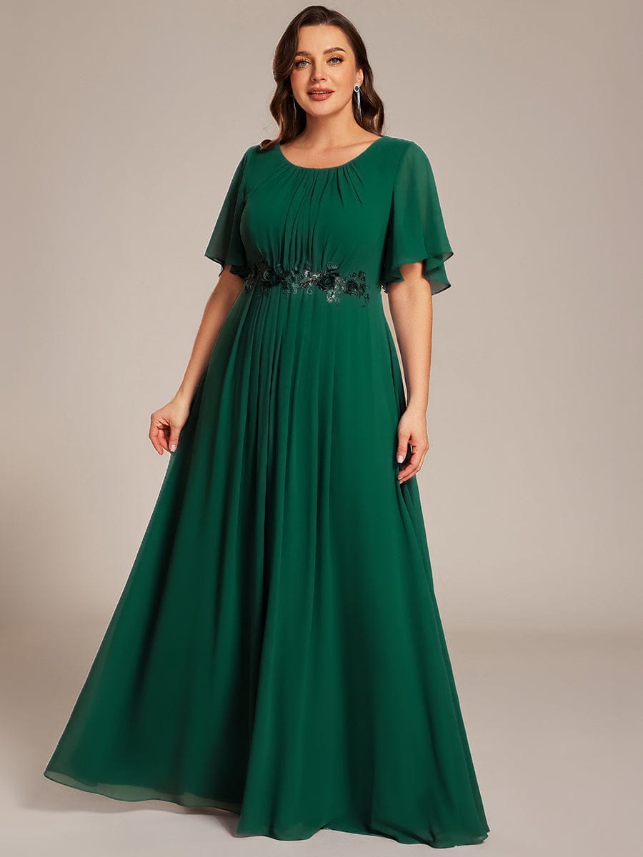 ASPYN|Pleated Applique Maxi Bridesmaid Dress