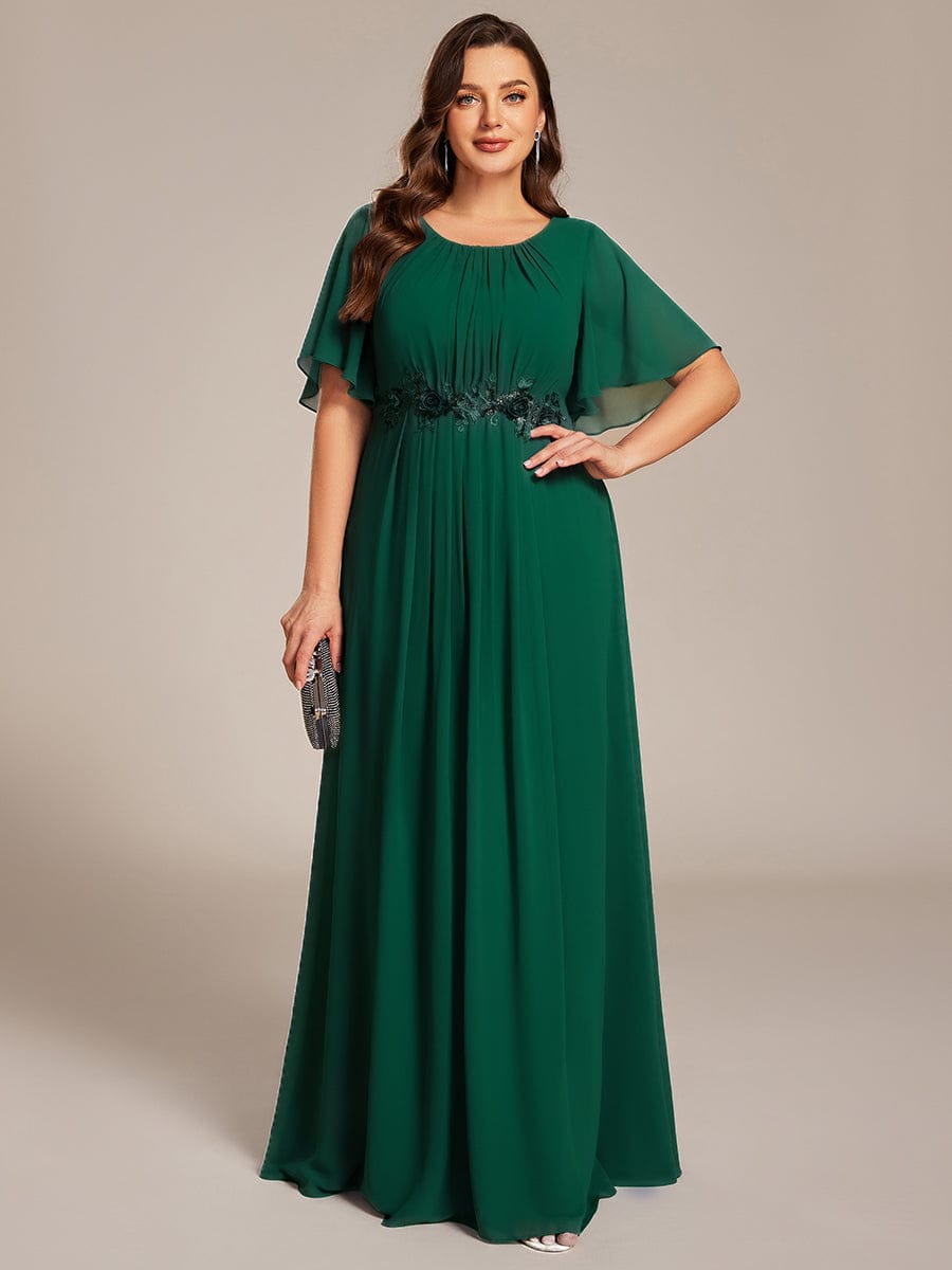 ASPYN|Pleated Applique Maxi Bridesmaid Dress