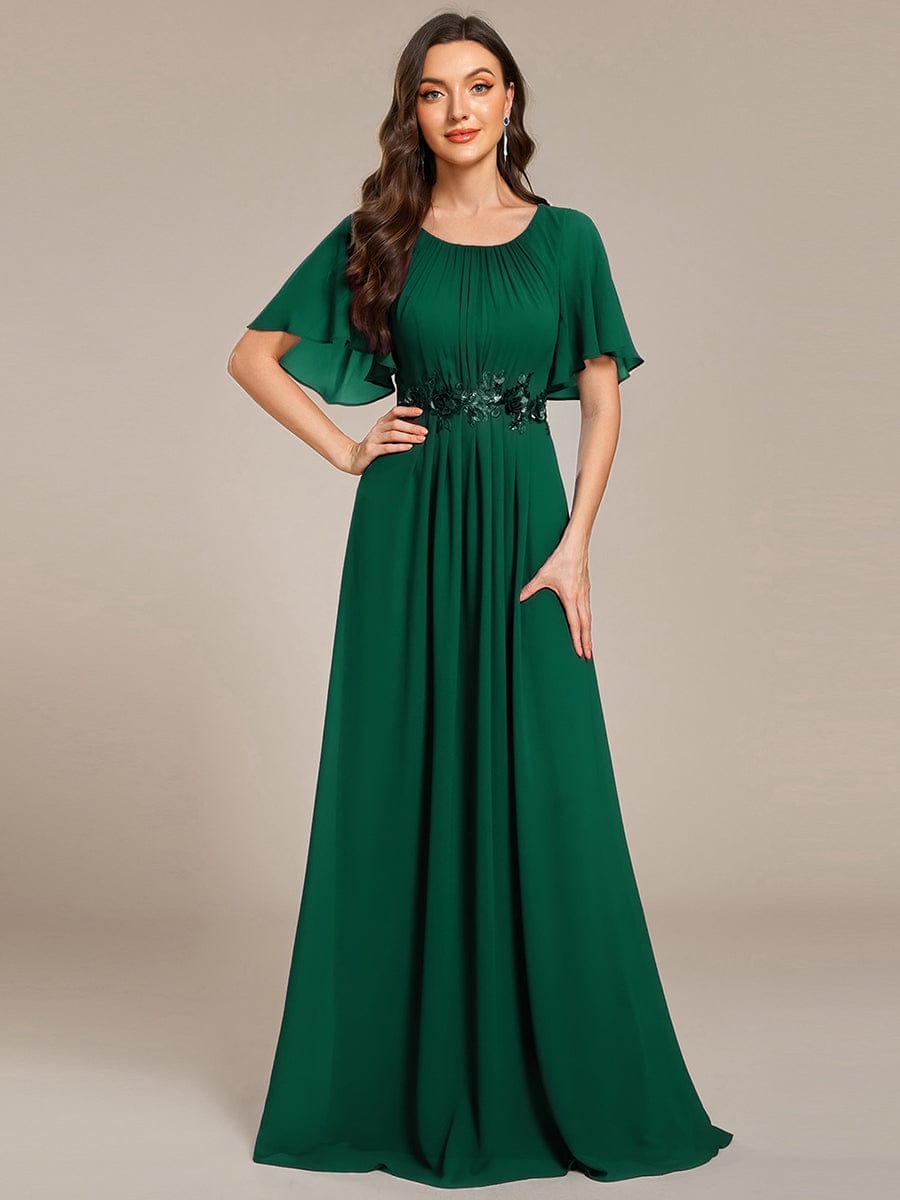 ASPYN|Pleated Applique Maxi Bridesmaid Dress