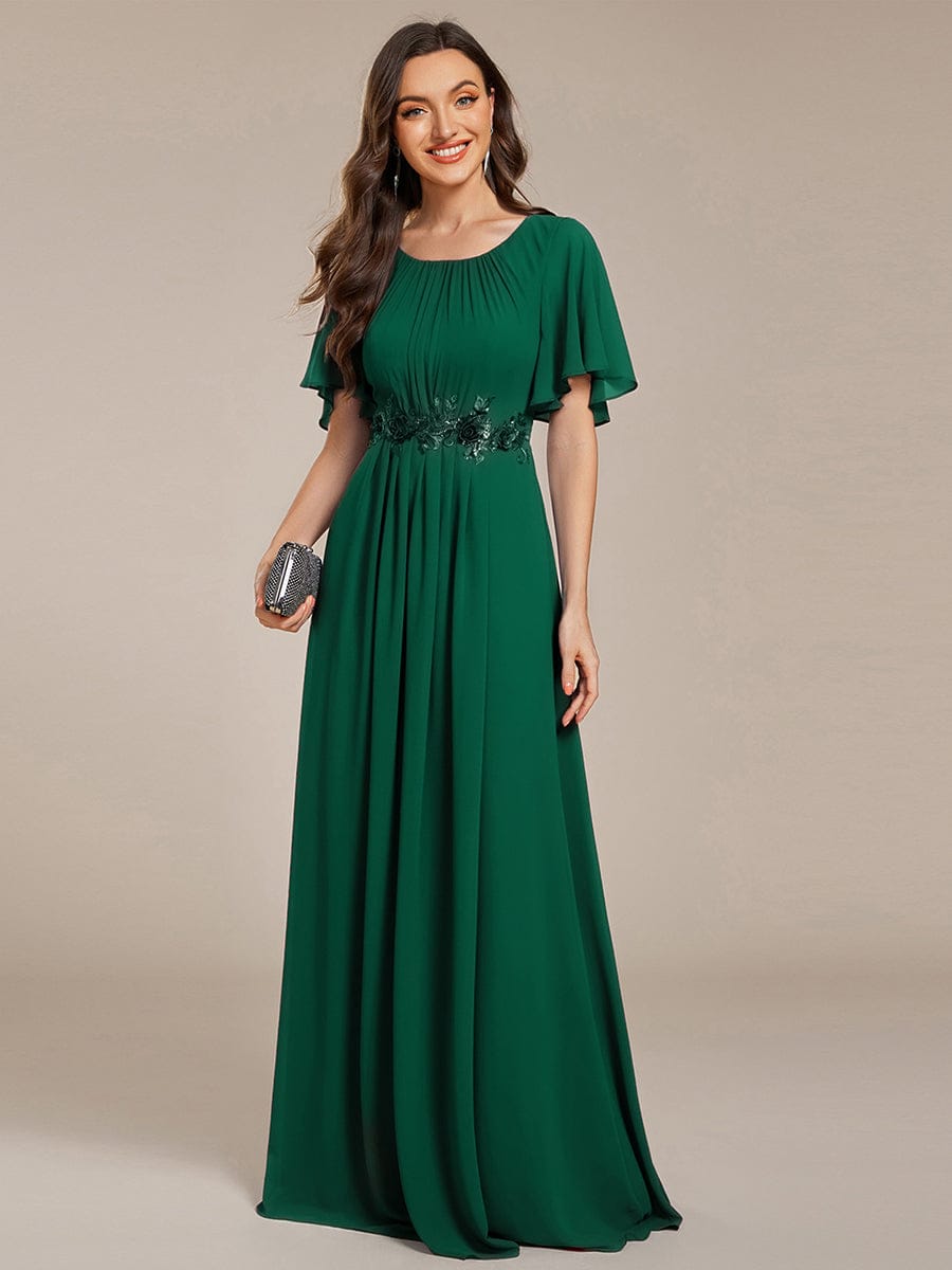 ASPYN|Pleated Applique Maxi Bridesmaid Dress