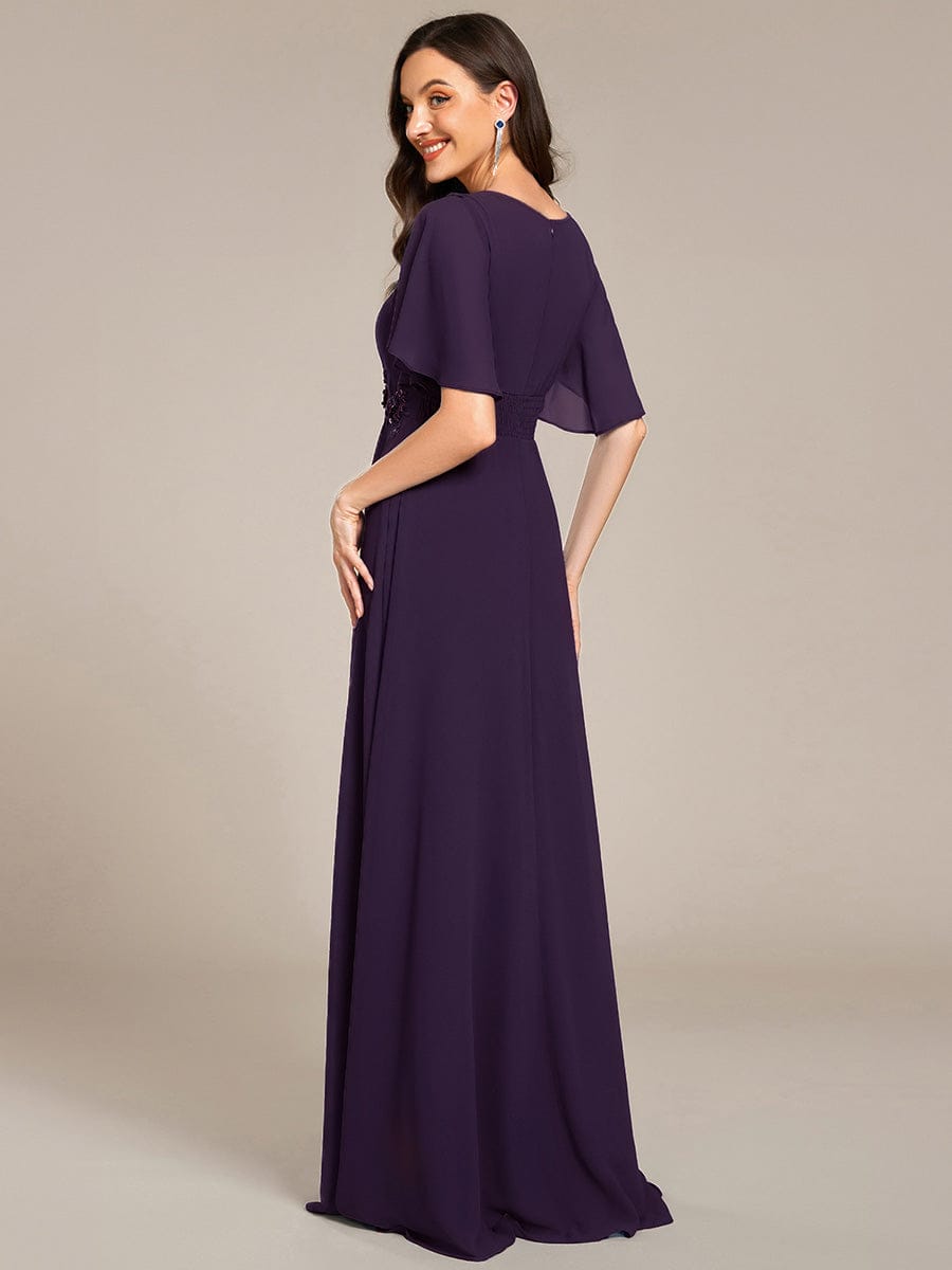 ASPYN|Pleated Applique Maxi Bridesmaid Dress