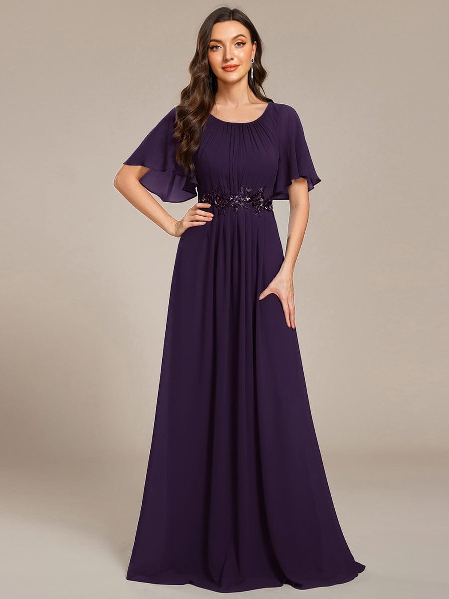 ASPYN|Pleated Applique Maxi Bridesmaid Dress