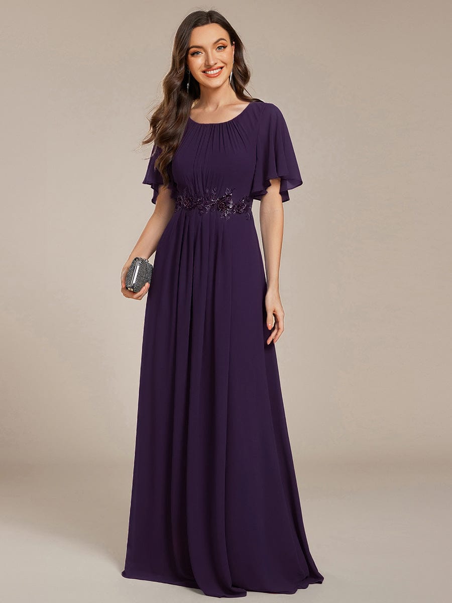 ASPYN|Pleated Applique Maxi Bridesmaid Dress