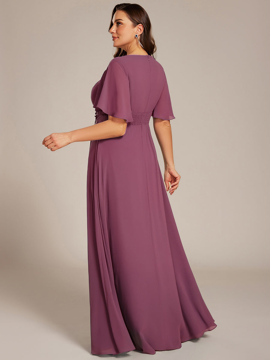 ASPYN|Pleated Applique Maxi Bridesmaid Dress