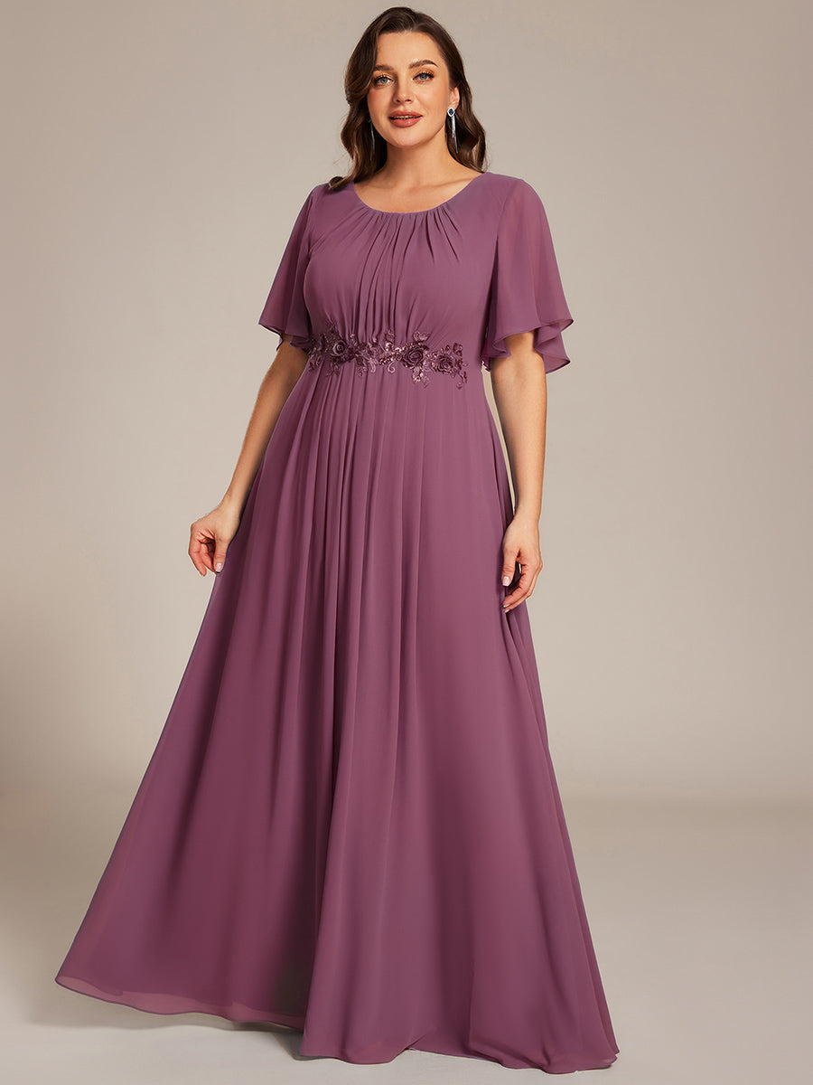 ASPYN|Pleated Applique Maxi Bridesmaid Dress