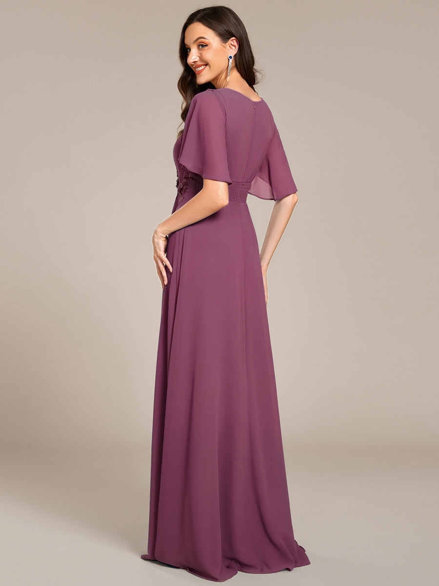 ASPYN|Pleated Applique Maxi Bridesmaid Dress