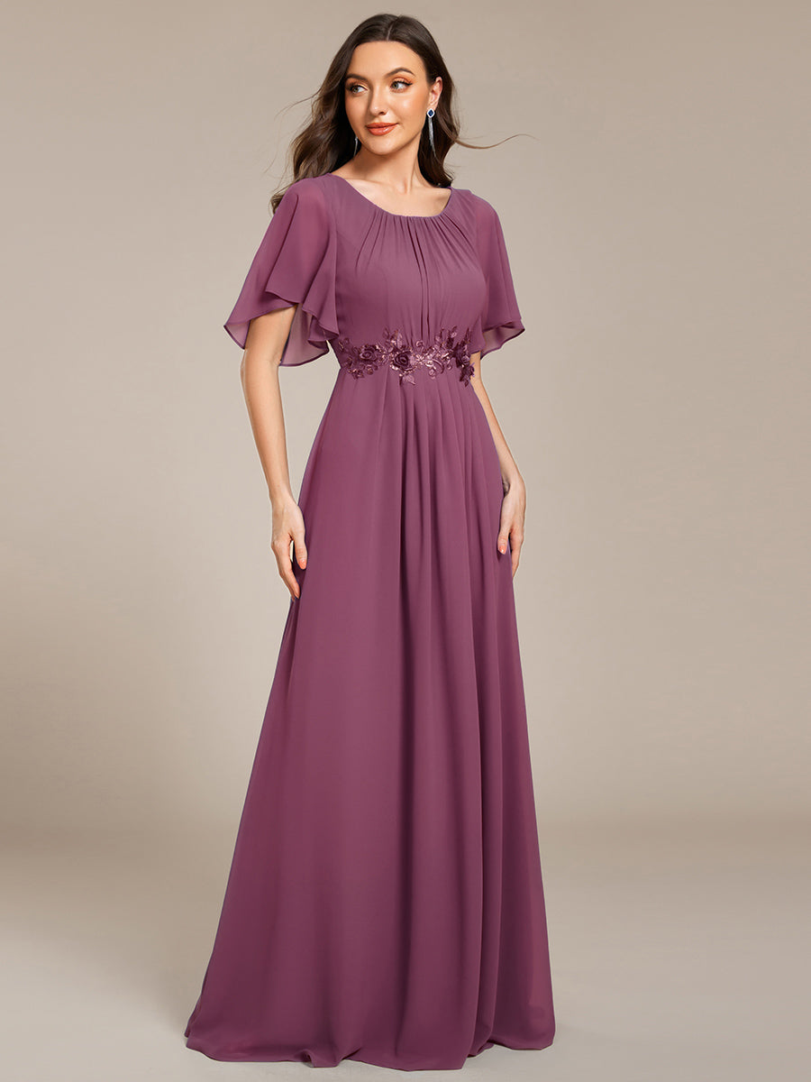 ASPYN|Pleated Applique Maxi Bridesmaid Dress
