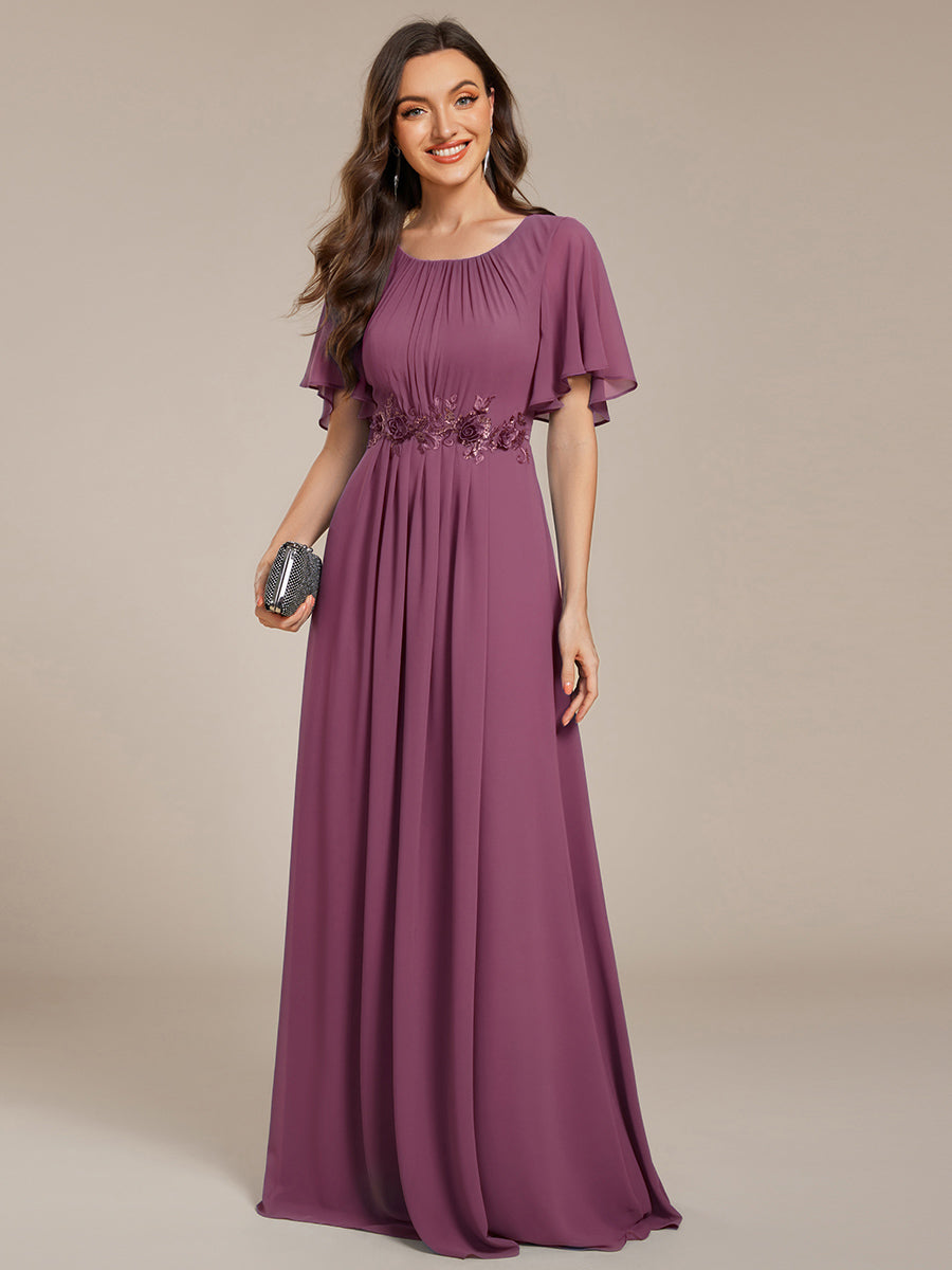 ASPYN|Pleated Applique Maxi Bridesmaid Dress