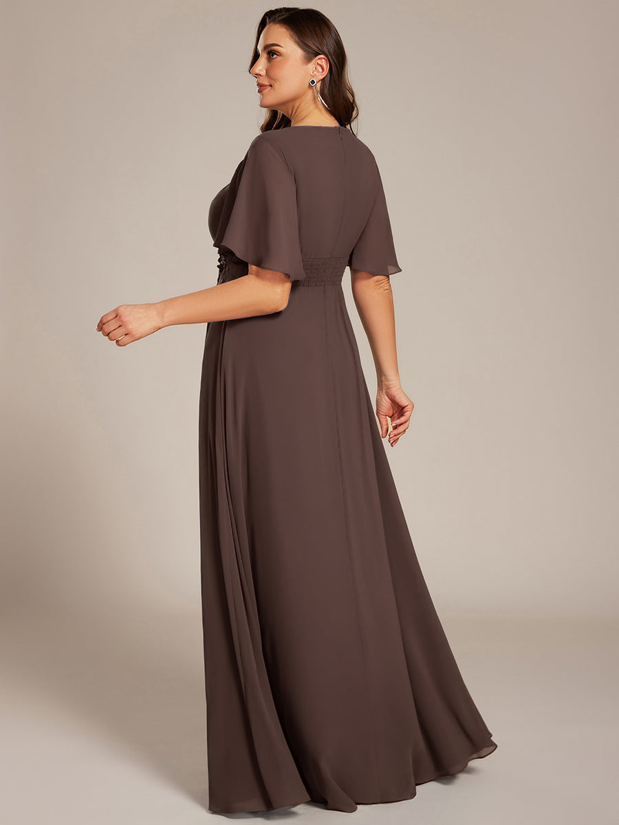 ASPYN|Pleated Applique Maxi Bridesmaid Dress