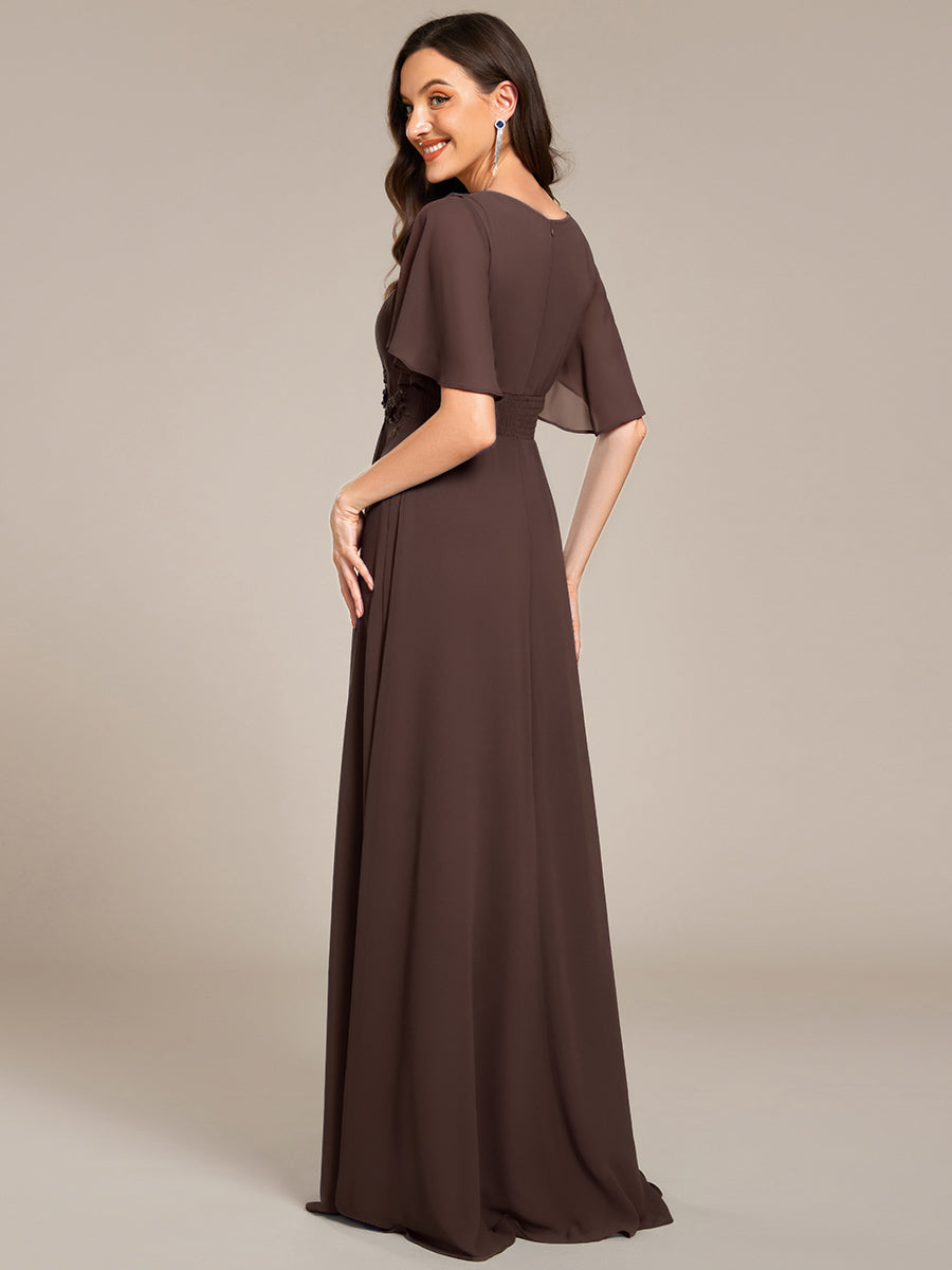 ASPYN|Pleated Applique Maxi Bridesmaid Dress