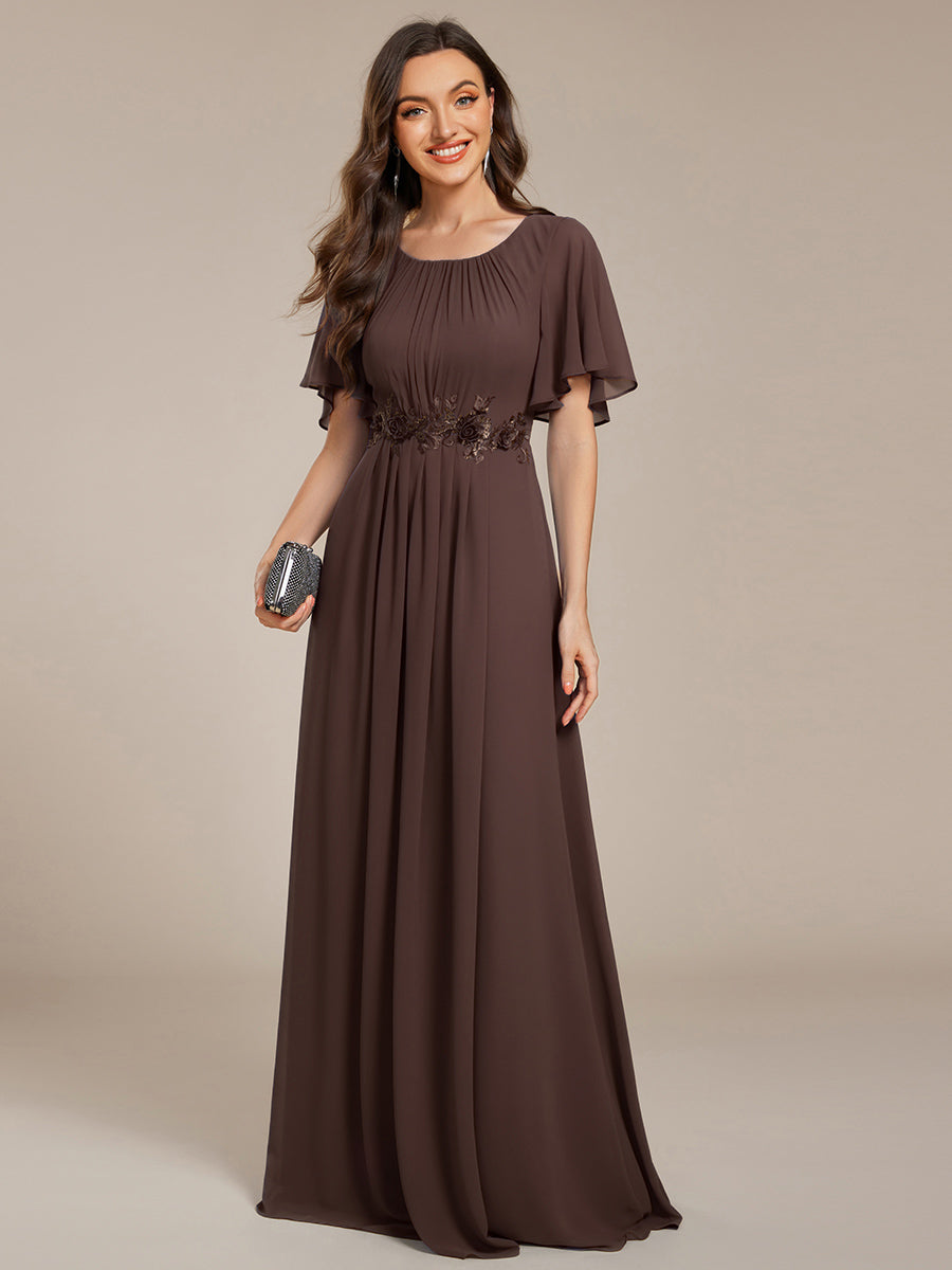 ASPYN|Pleated Applique Maxi Bridesmaid Dress