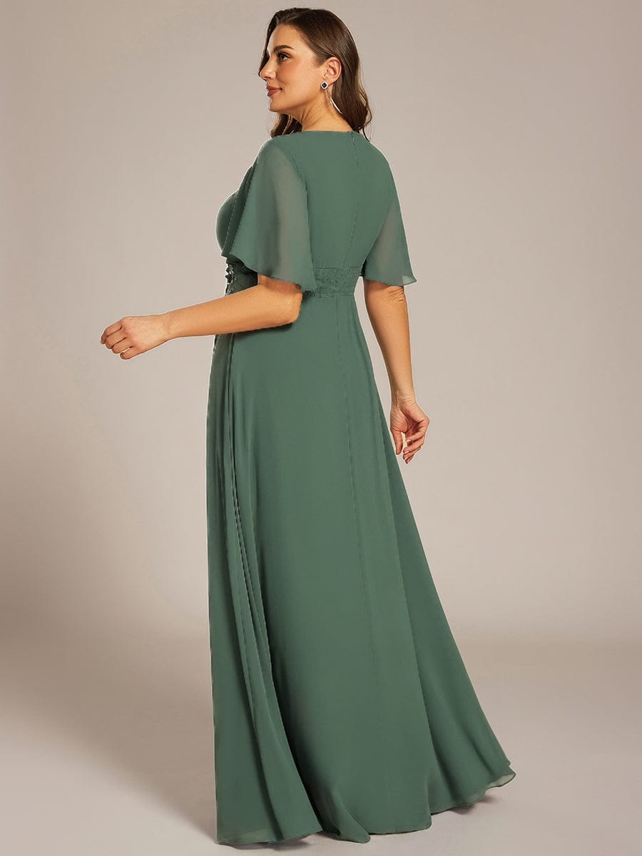 ASPYN|Pleated Applique Maxi Bridesmaid Dress